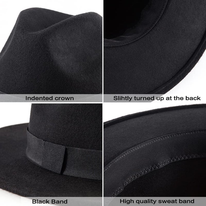 LADYBRO Fedora Hats for Women Wide Brim Hat, Incld 3 Decor Belts, Wool Felt, 58cm Adjustable Women's Fedora - Image 5